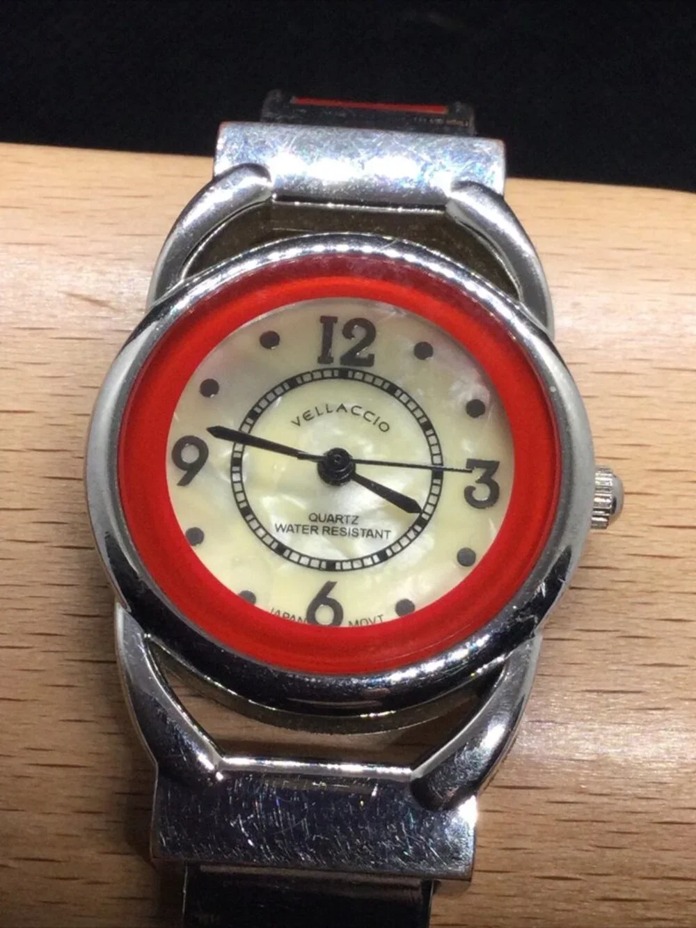 Vellaccio Ladies Quartz Watch 6” Open Cuff Metal Band Mop Dial 27mm Case